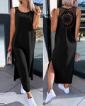 Crochet Back Sleeveless Maxi Tank Dress - Black