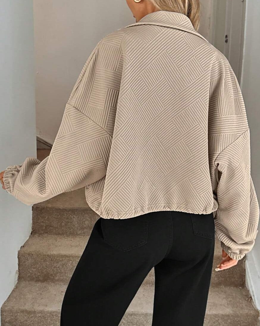 Waffle Knit Zip Up Bomber Jacket - Caramel - 3