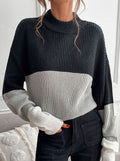 Colorblock Funnel Neck Oversized Sweater - Grey