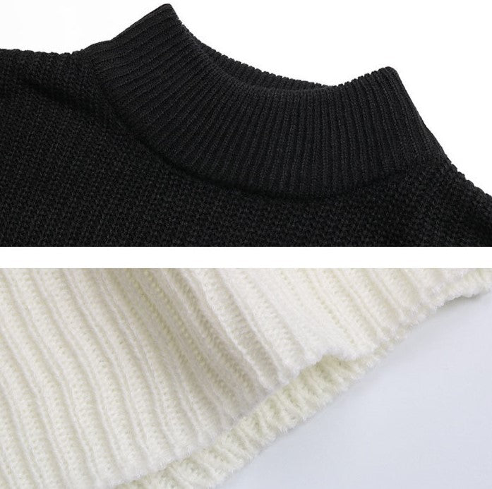 Colorblock Funnel Neck Oversized Sweater - Grey - 2