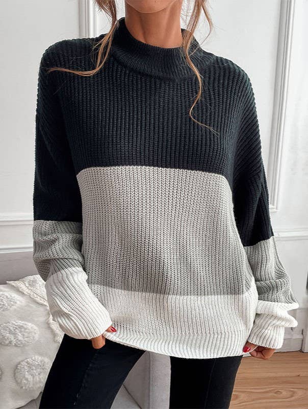 Colorblock Funnel Neck Oversized Sweater