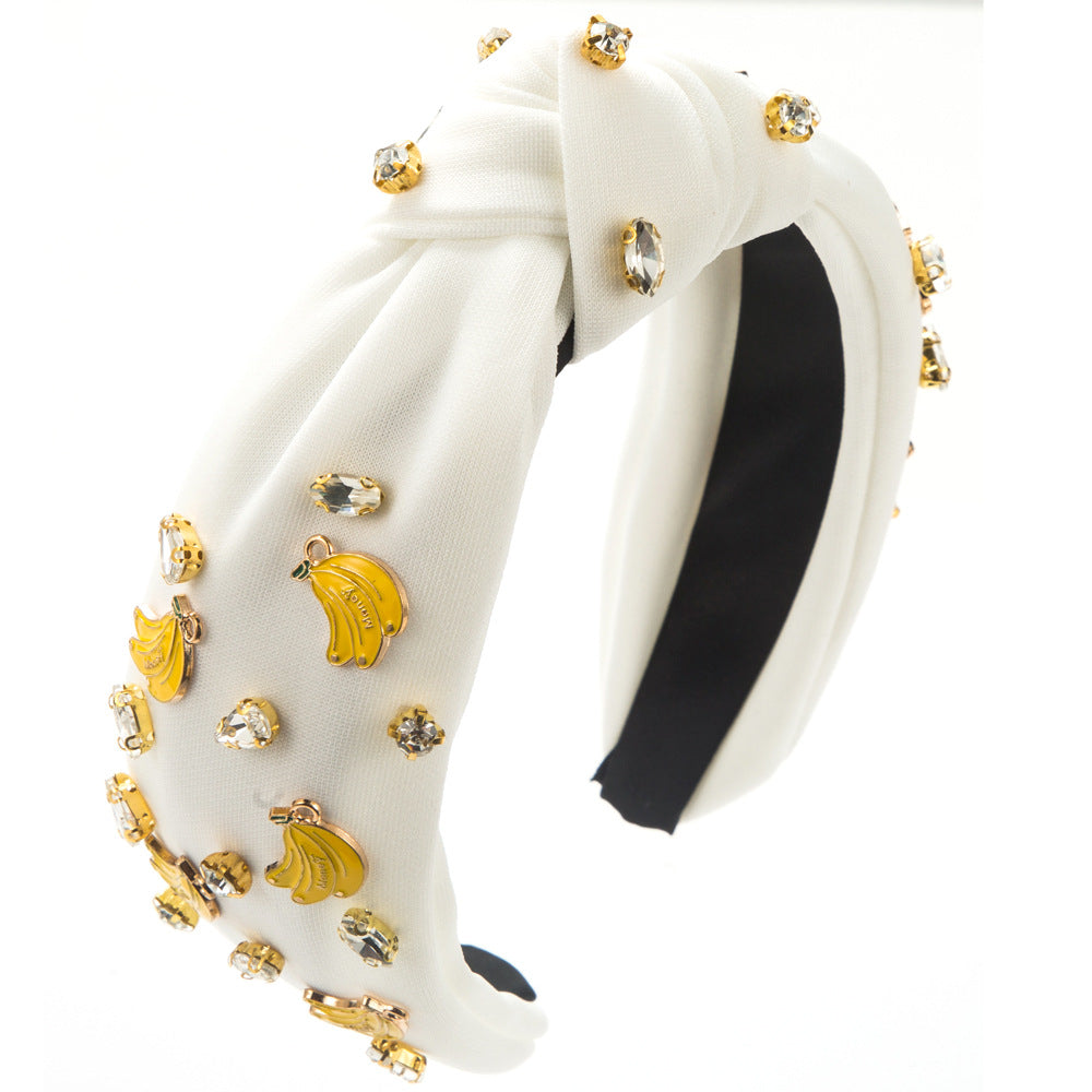 Fruit Charm Rhinestone Knot Headband - Banana
