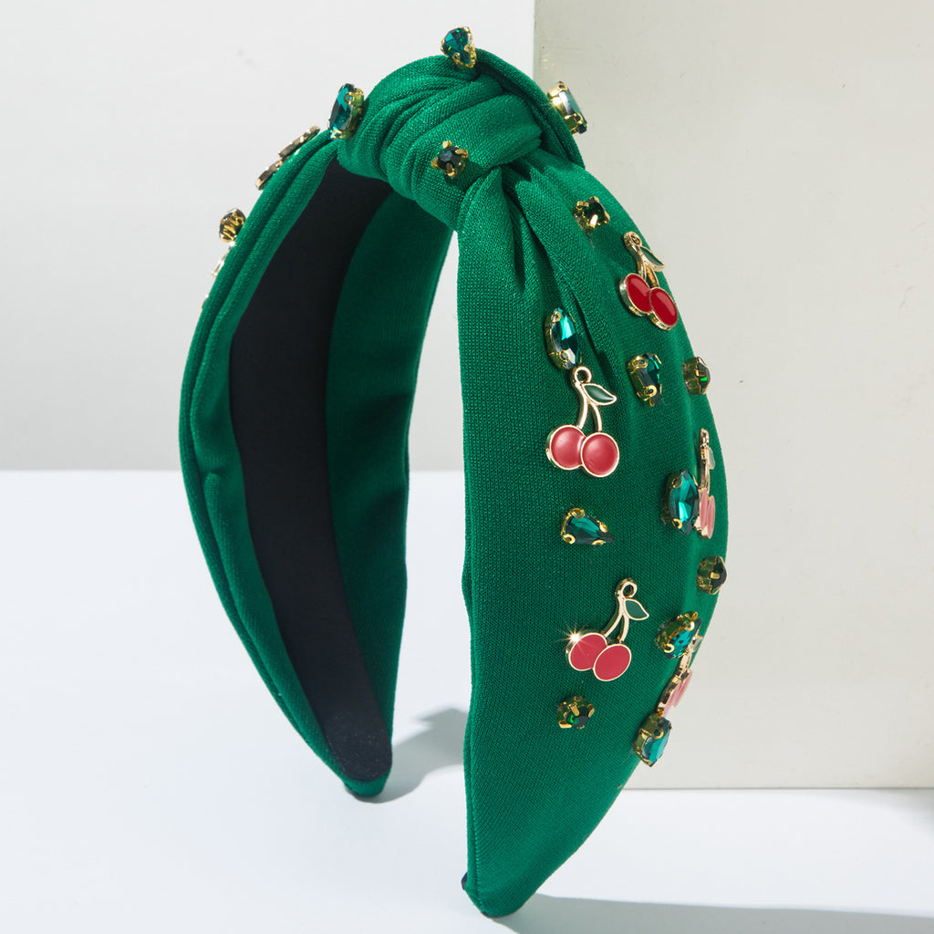 Fruit Charm Rhinestone Knot Headband - Green