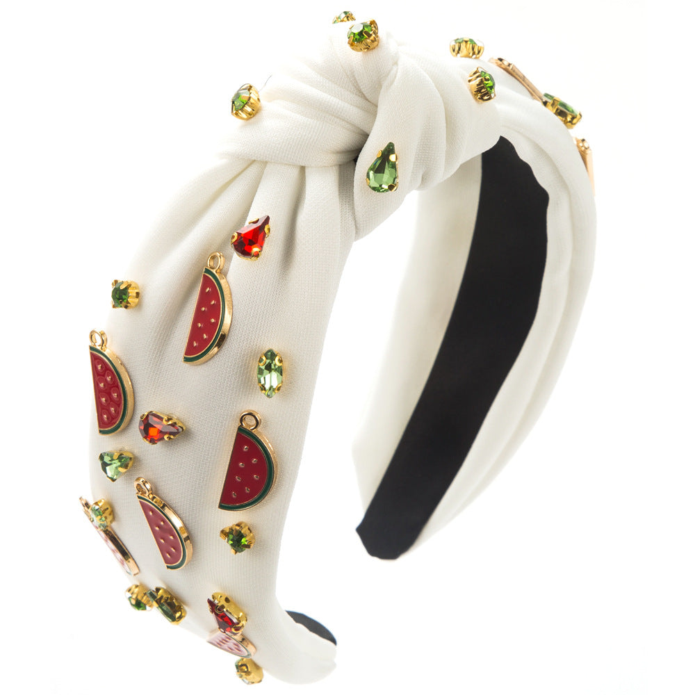 Fruit Charm Rhinestone Knot Headband - Watermelon