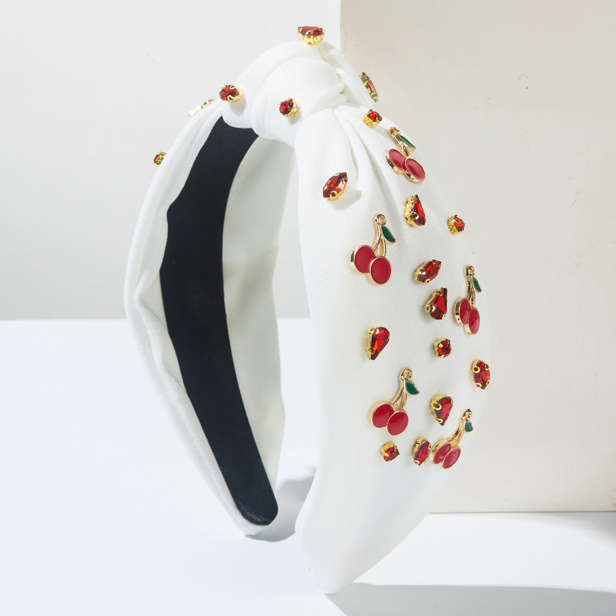 Fruit Charm Rhinestone Knot Headband - White