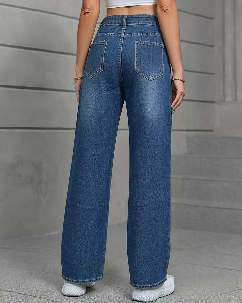 High Rise Wide Leg V Seam Jeans - Blue - 2