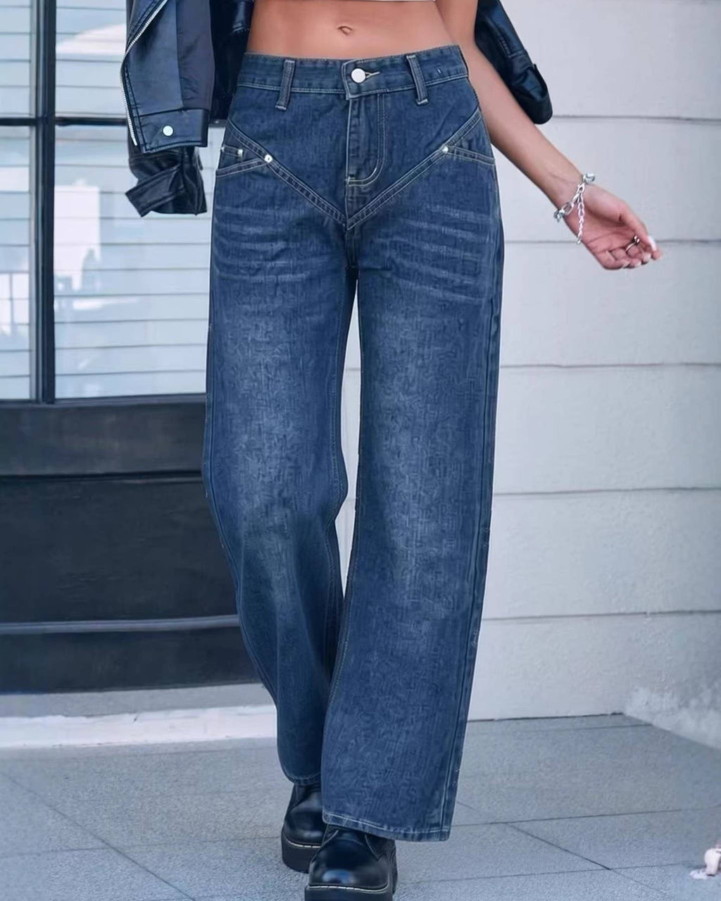 High Rise Wide Leg V Seam Jeans