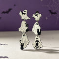 Layered Ghost Cat Halloween Drop Earrings - Black