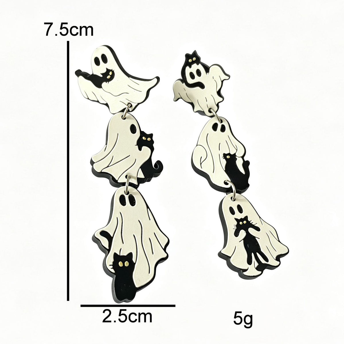 Layered Ghost Cat Halloween Drop Earrings - Black - 1