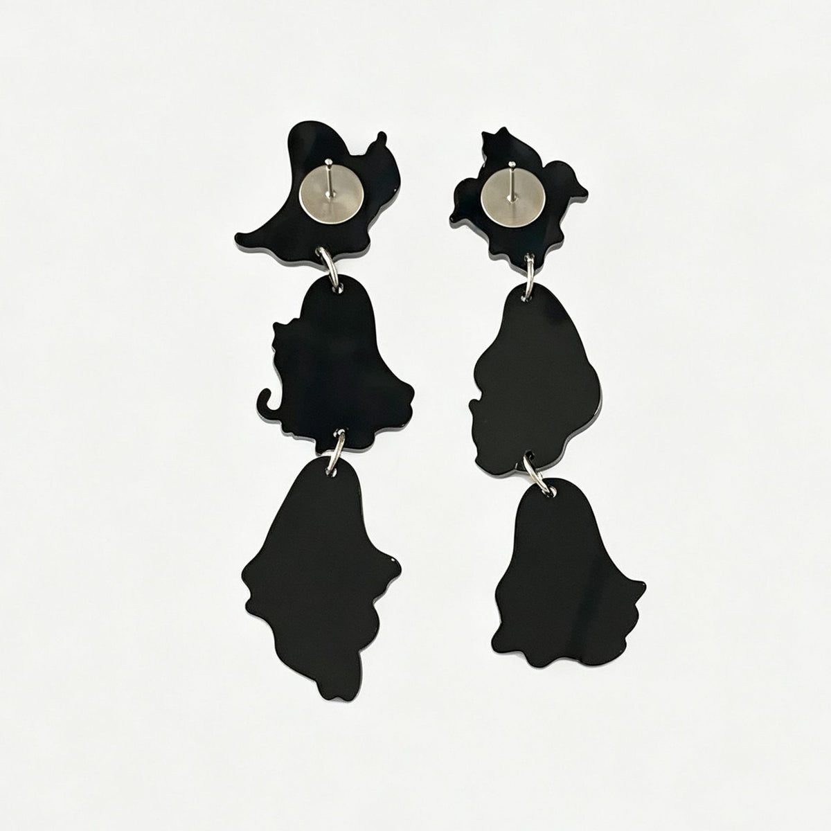 Layered Ghost Cat Halloween Drop Earrings - Black - 2