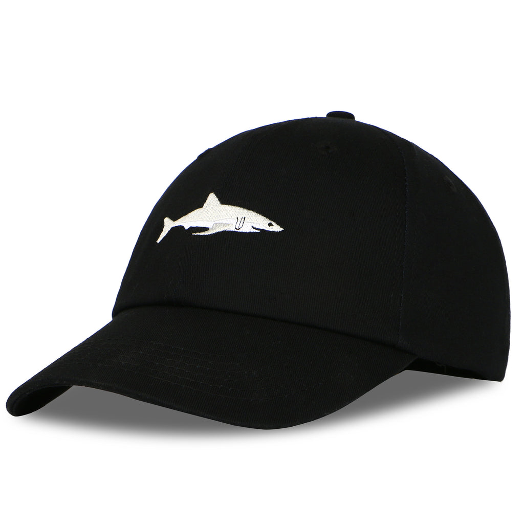 Washed Cotton Shark Embroidered Baseball Cap - DarkBlack