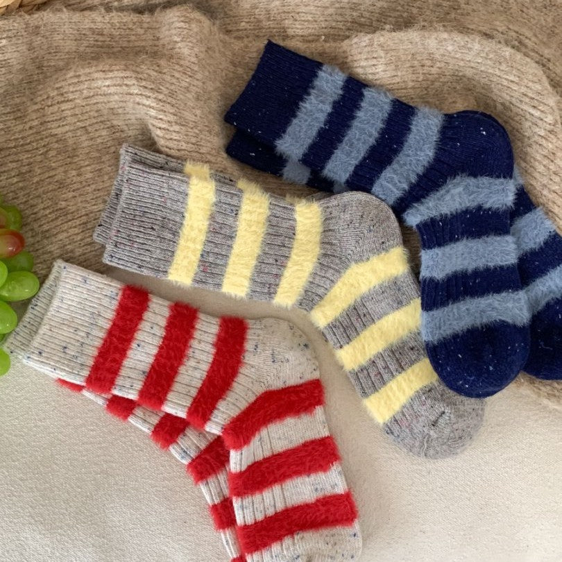Contrast Stripe Fuzzy Wool Blend Socks