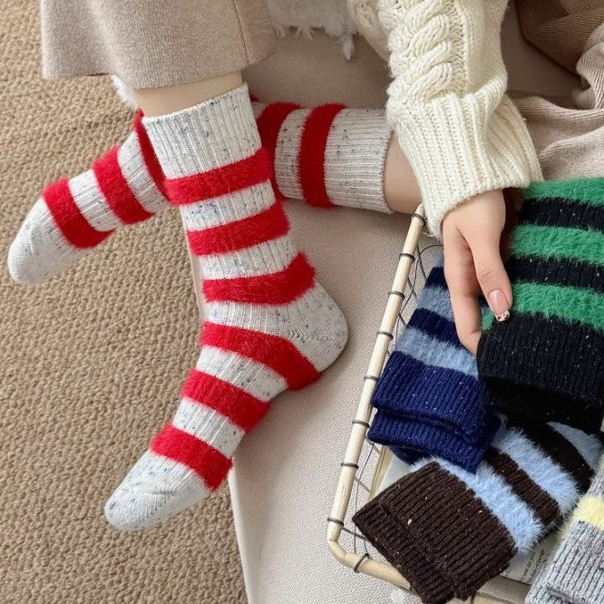 Contrast Stripe Fuzzy Wool Blend Socks - view 1
