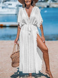 Lace Trim Tassel Maxi Beach Cover Up - White