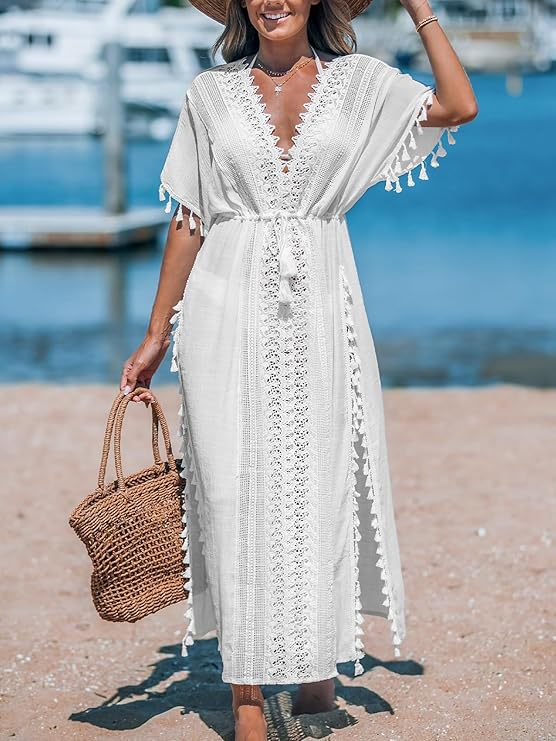Lace Trim Tassel Maxi Beach Cover Up - view 1