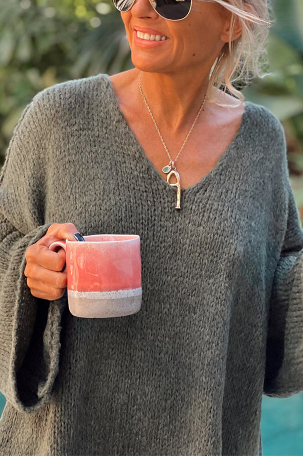 Oversized V Neck Batwing Tunic Sweater - moss - 4