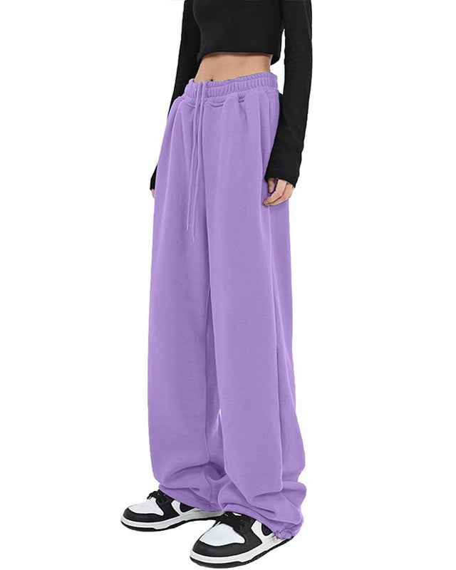 Drawstring Wide Leg Fleece Sweatpants - Violet
