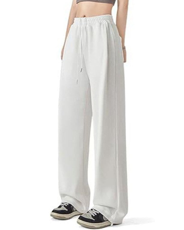 Drawstring Wide Leg Fleece Sweatpants - White