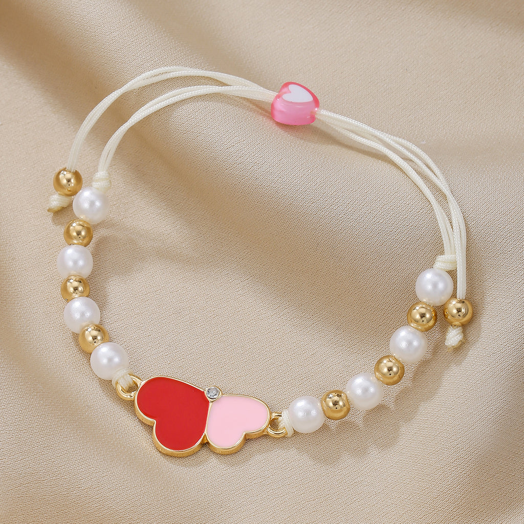 Pearl Bead Heart Charm Cord Bracelet - Color_3