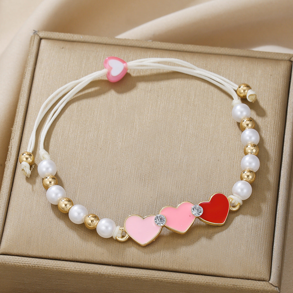 Pearl Bead Heart Charm Cord Bracelet - Color_4