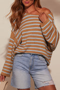 Striped Batwing Sleeve Oversized Sweater - Orange