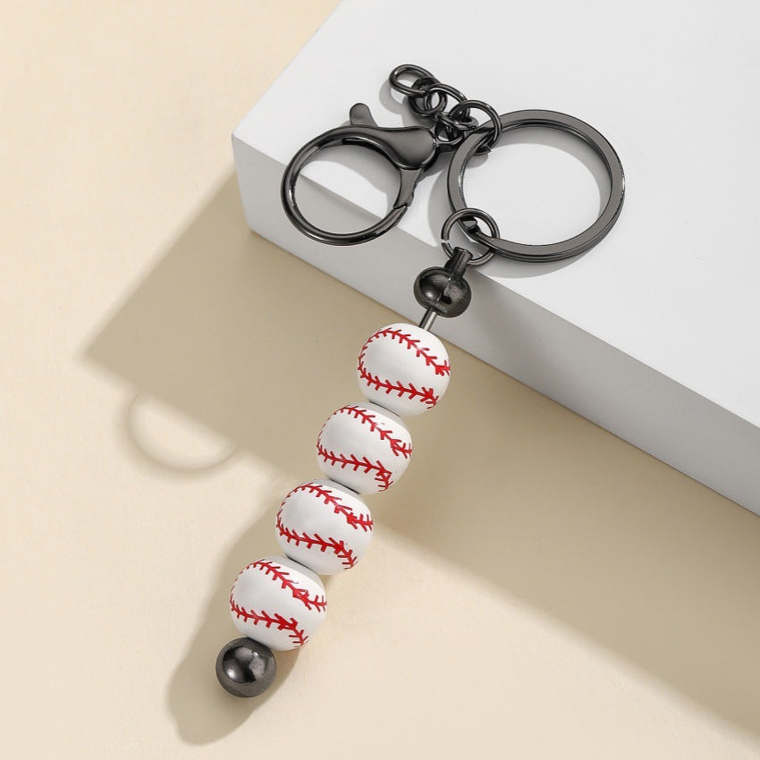 Beaded Sports Ball Keychain for Team Bags - White