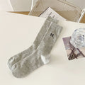 Bow Embroidered Ribbed Cotton Crew Socks - LightGray