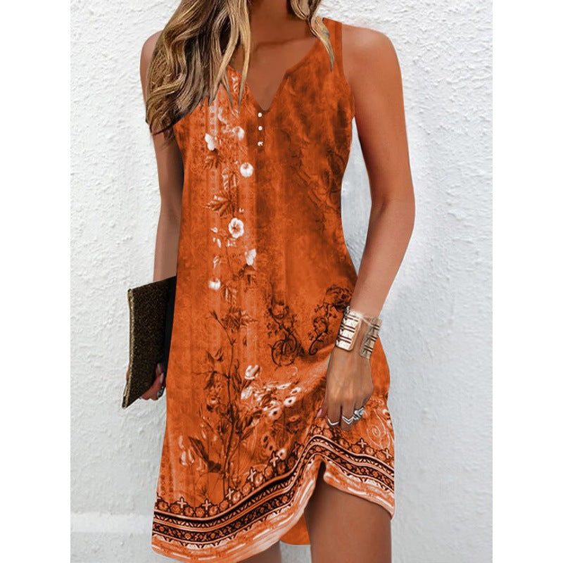 Boho Print Button Front Sleeveless Sundress - Color_03