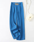 Chain Accent High Waist Wide Leg Pants - Blue