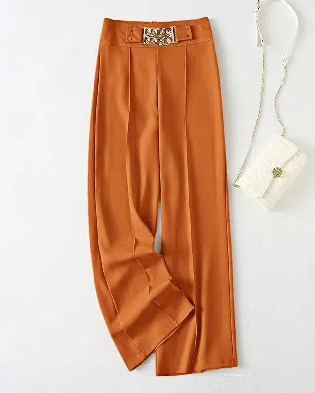 Chain Accent High Waist Wide Leg Pants - Pumpkin