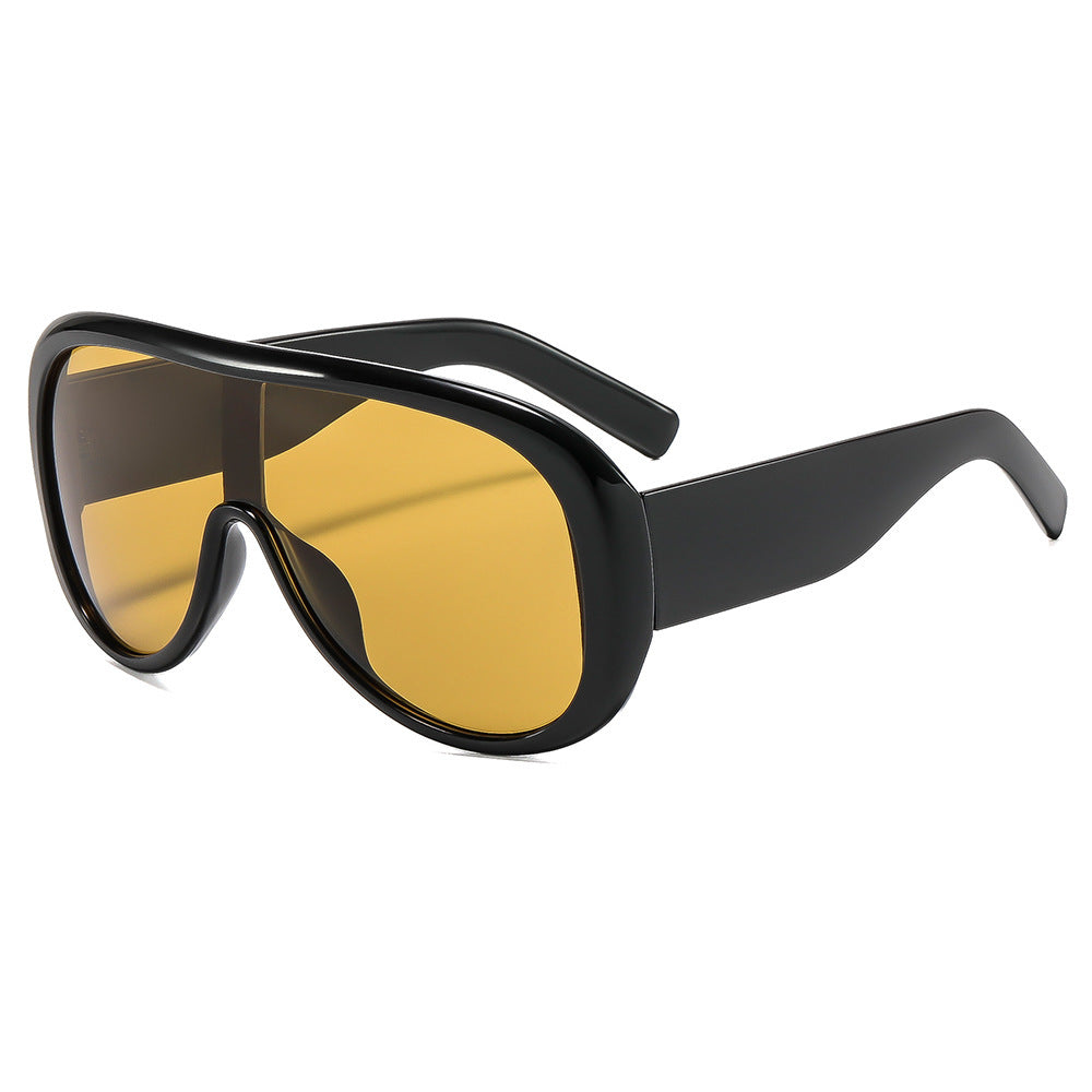 Oversized Shield Sunglasses With One Piece Lens - Black_Y