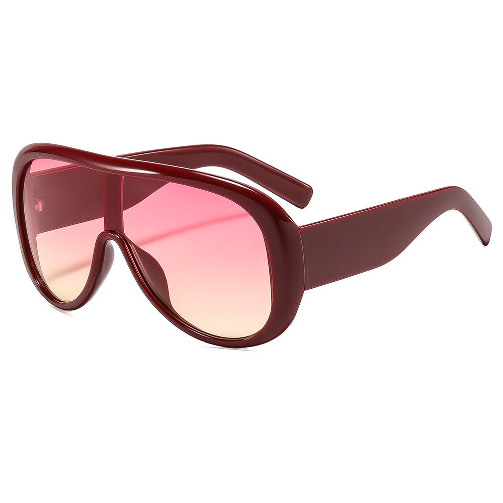 Oversized Shield Sunglasses With One Piece Lens - Red