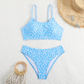 Micro Floral Scoop Neck Bralette Bikini Set - Blue