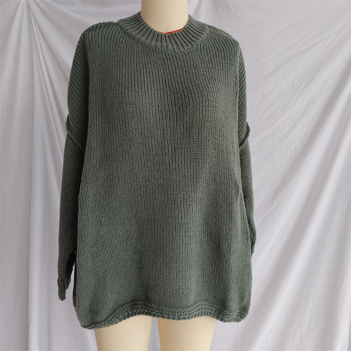 Slouchy Mock Neck Tunic Sweater - DarkGreen