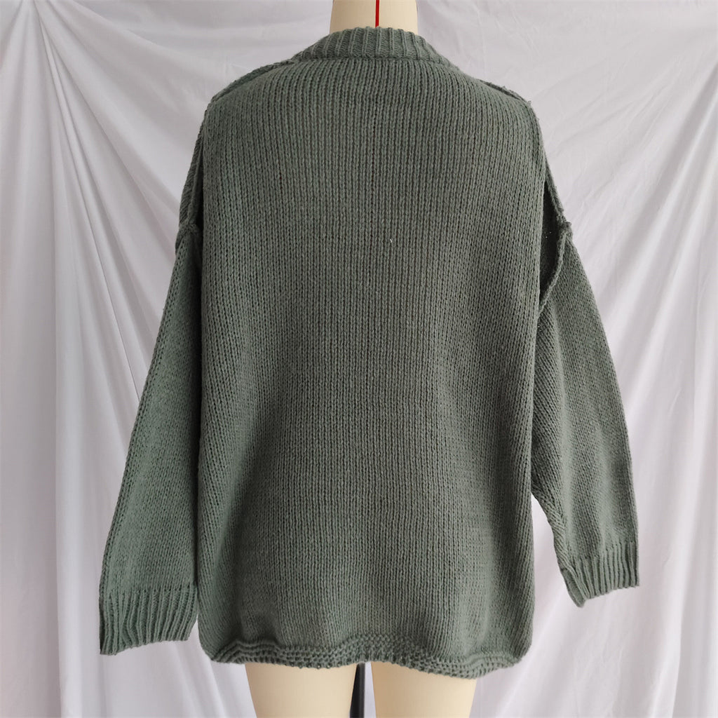 Slouchy Mock Neck Tunic Sweater - DarkGreen - 1