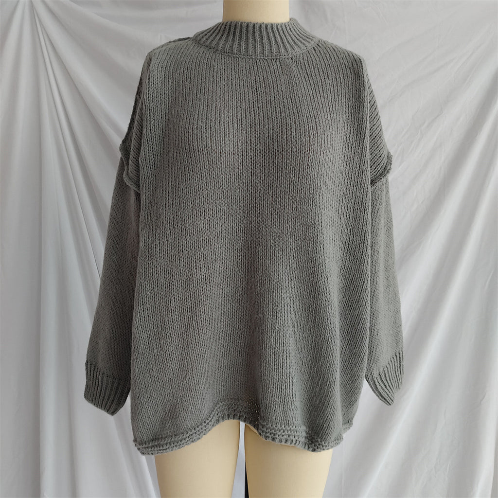 Slouchy Mock Neck Tunic Sweater - DarkGrey