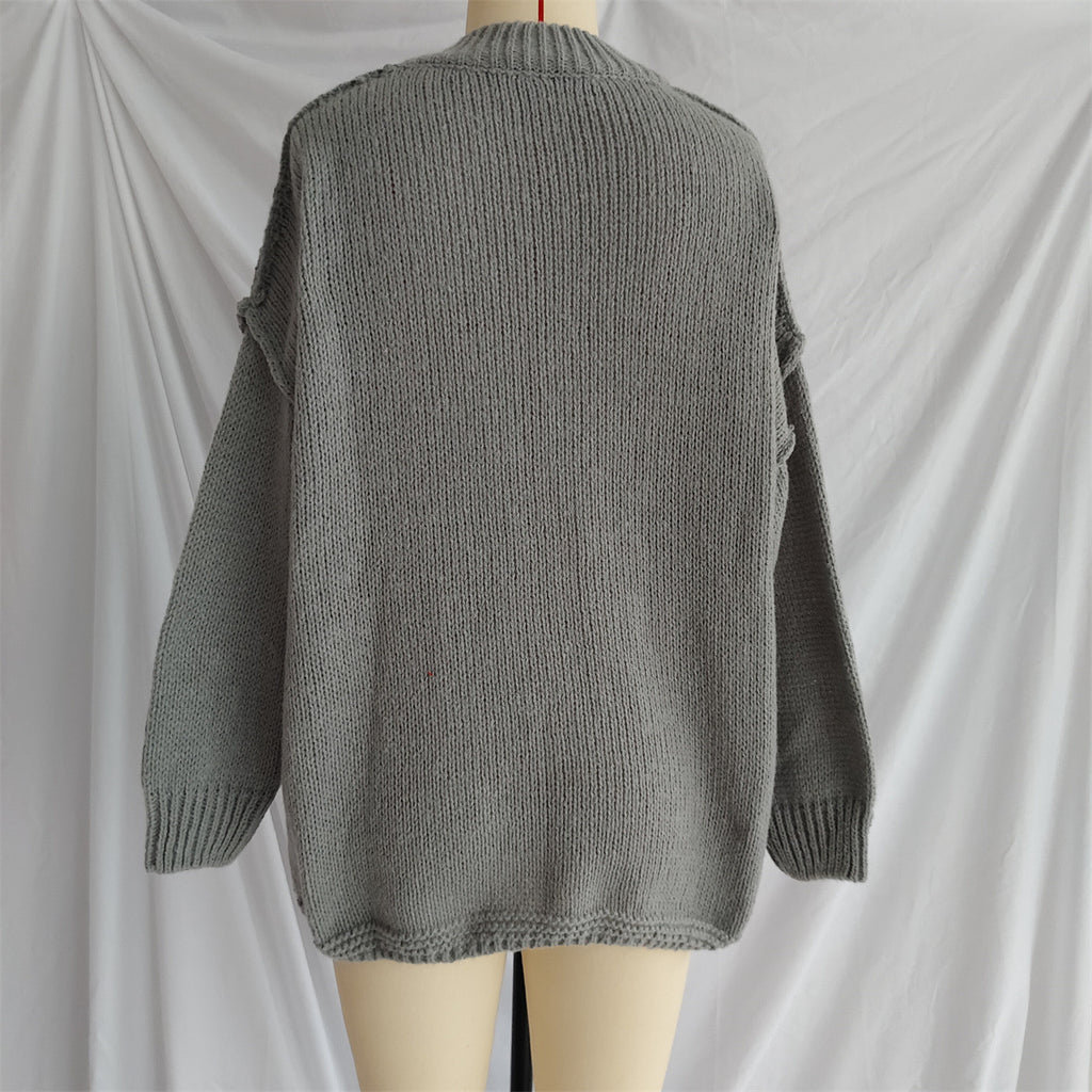 Slouchy Mock Neck Tunic Sweater - DarkGrey - 1