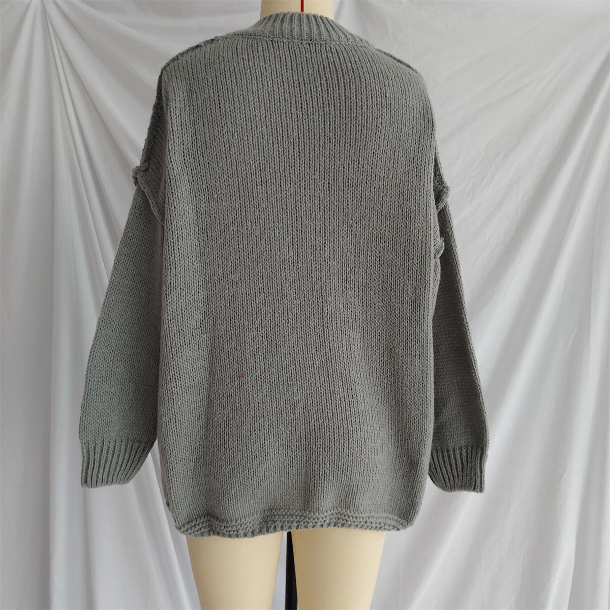 Slouchy Mock Neck Tunic Sweater - DarkGrey - 1