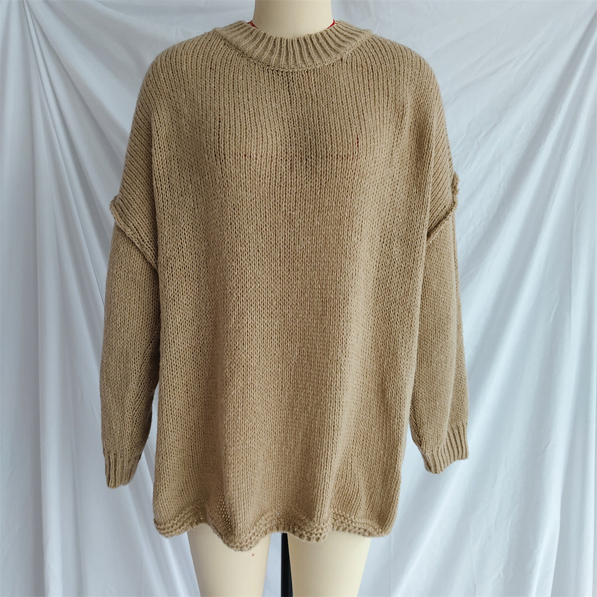 Slouchy Mock Neck Tunic Sweater - Khaki