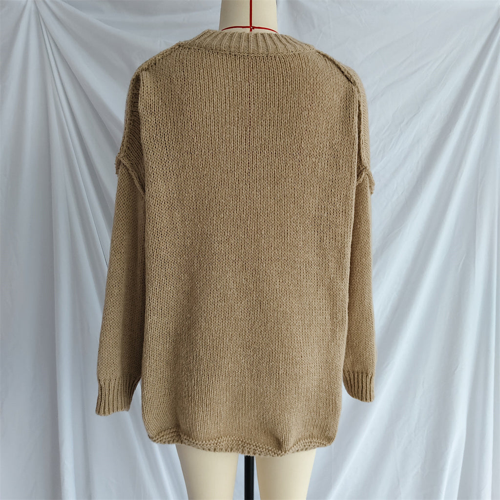 Slouchy Mock Neck Tunic Sweater - Khaki - 1