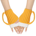 Novelty Beer Mug Fingerless Knit Gloves - Yellow