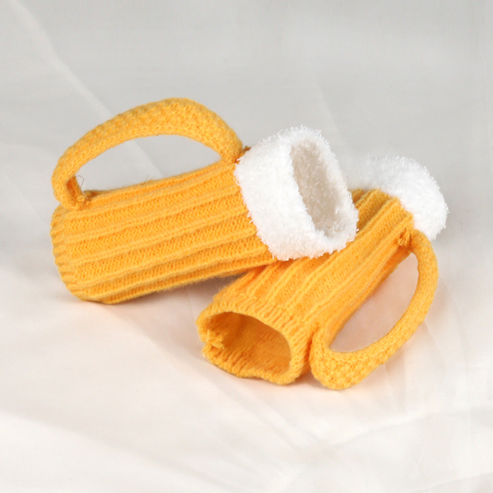 Novelty Beer Mug Fingerless Knit Gloves - Yellow - 3