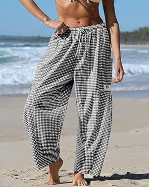 Plaid Print Relaxed Harem Pants with Drawstring Waist - Black