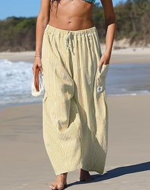 Plaid Print Relaxed Harem Pants with Drawstring Waist - Yellow-S