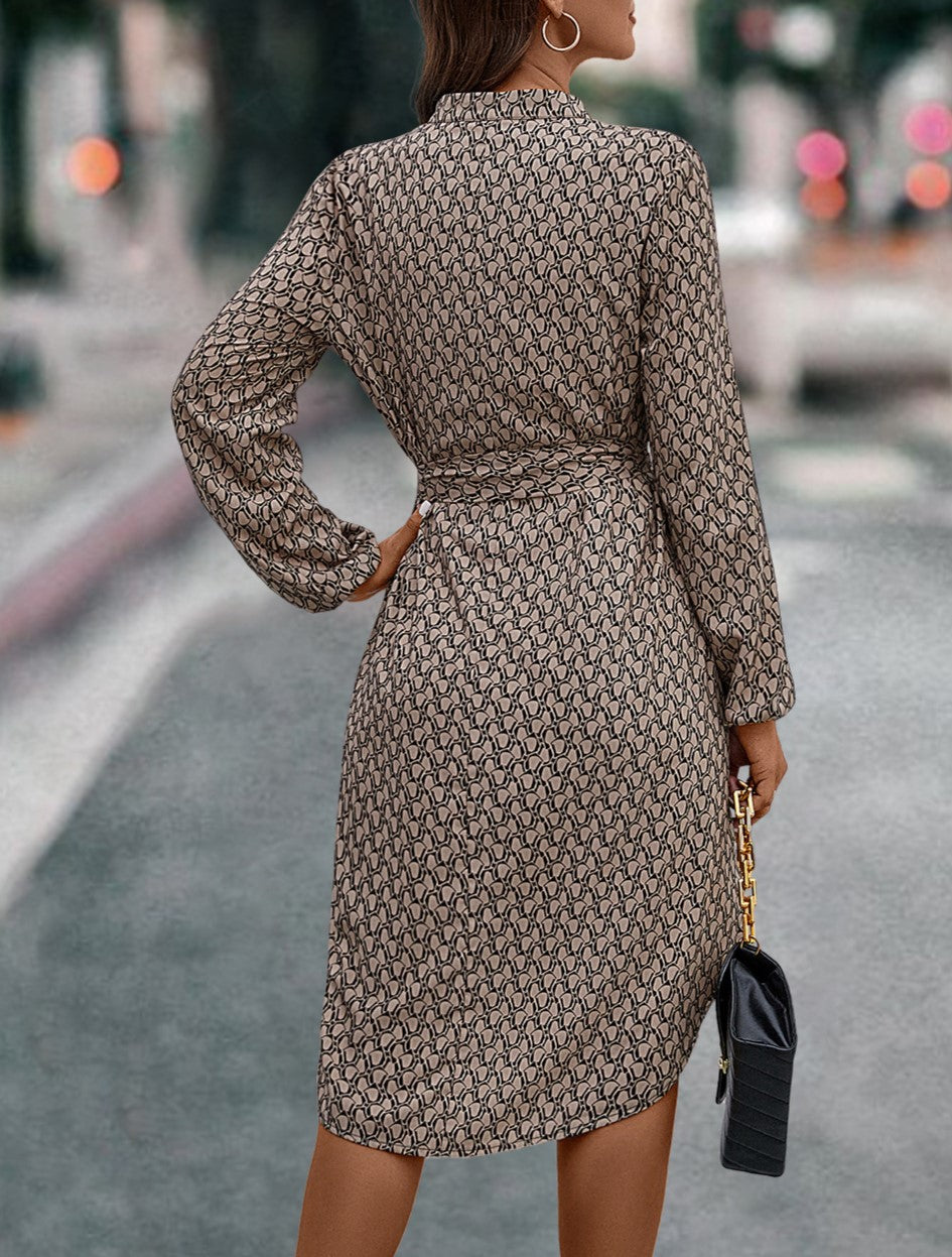 Ditsy Print Tie Waist Wrap Midi Dress - Brown - 2