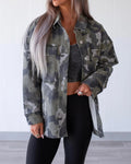 Oversized Camo Print Denim Shirt Jacket - Camo