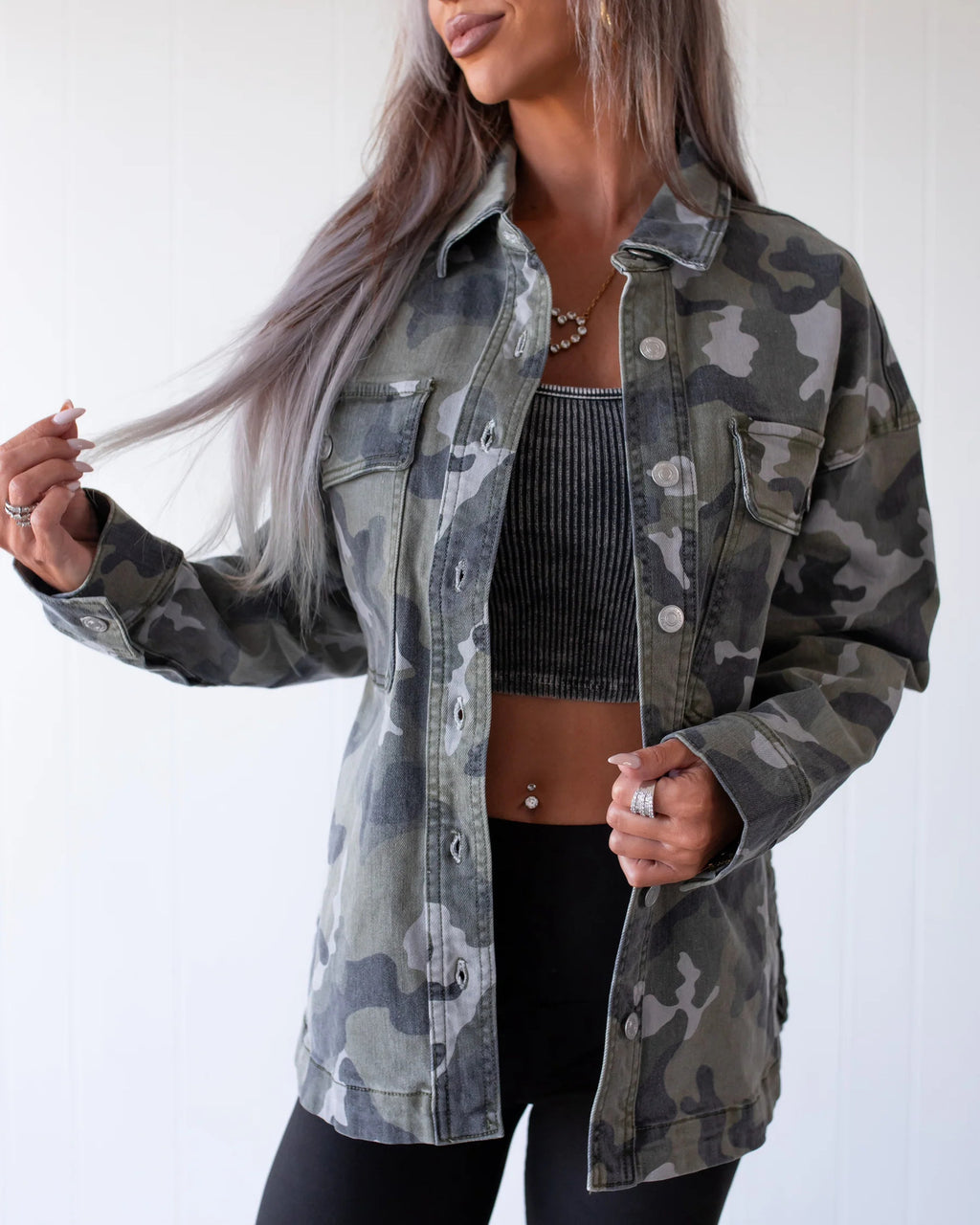 Oversized Camo Print Denim Shirt Jacket - Camo - 2