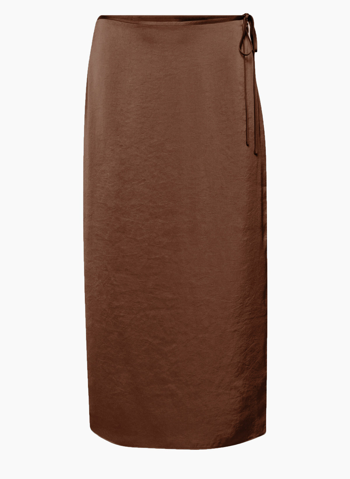 Satin Wrap Midi Skirt With Side Split - Brown