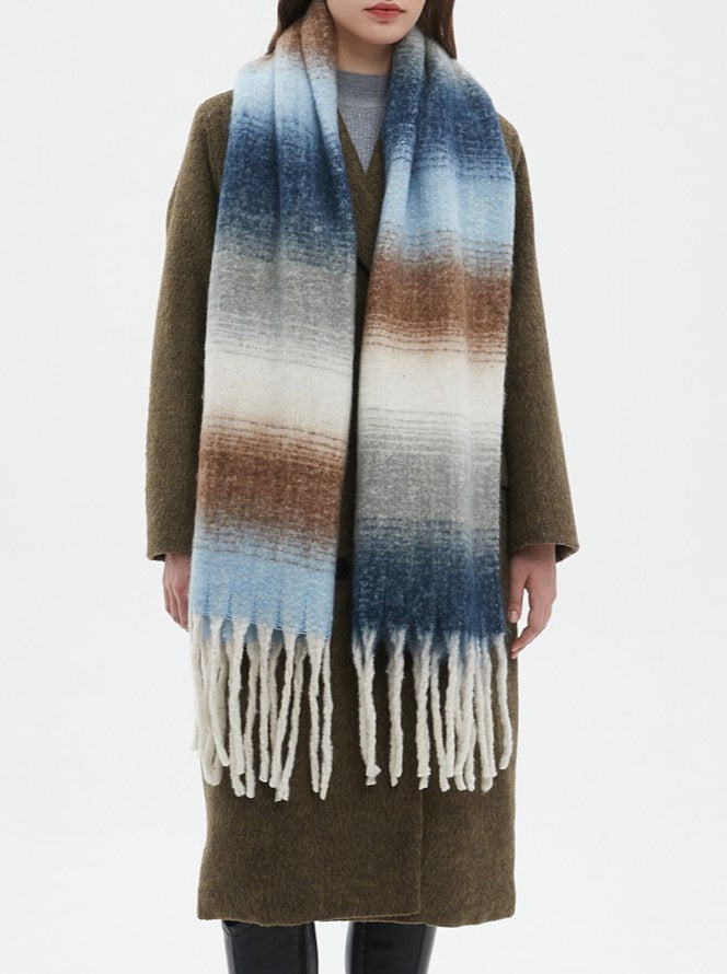 Ombre Stripe Fringed Oversized Winter Scarf - NO-1 - 1