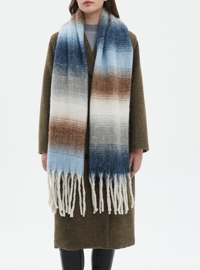 Ombre Stripe Fringed Oversized Winter Scarf - NO-1 - 2